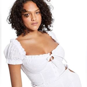 Bar III White Eyelet Tie-Front Crop Top